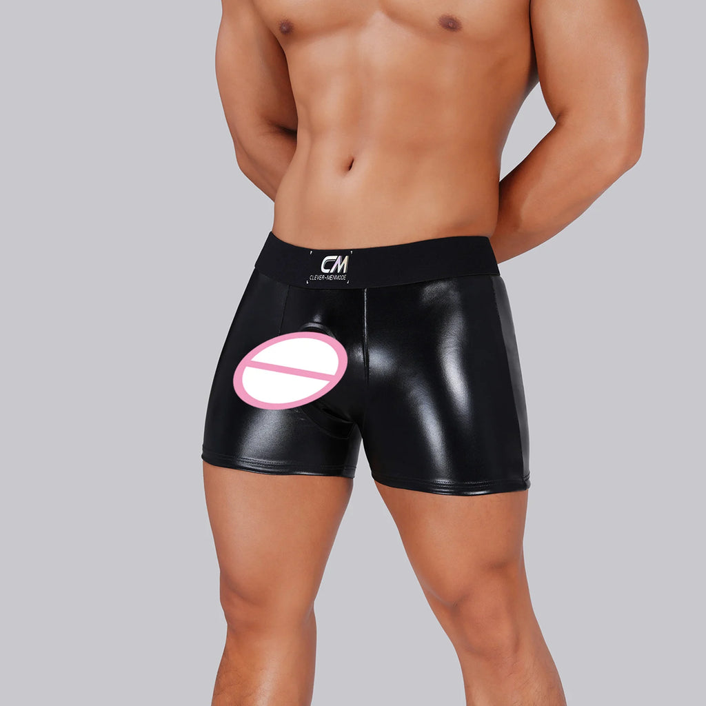 Faux Leather Cock Hole Boxer Briefs - Amoris Boutique