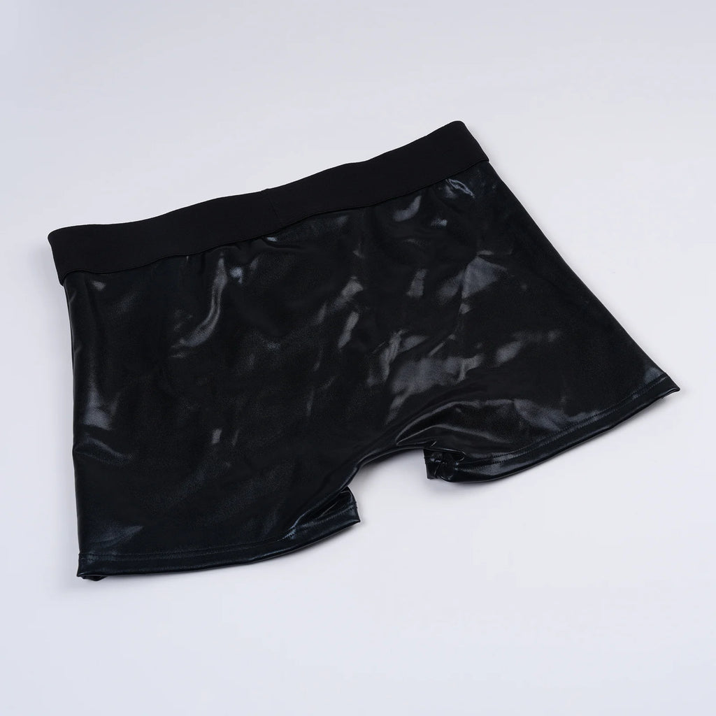 Faux Leather Wet-look Boxer Briefs Men Cock Hole Erotic Underwear PU Sexy Silicone Ring Boxers Lingerie Cockring Underpants - Amoris Boutique