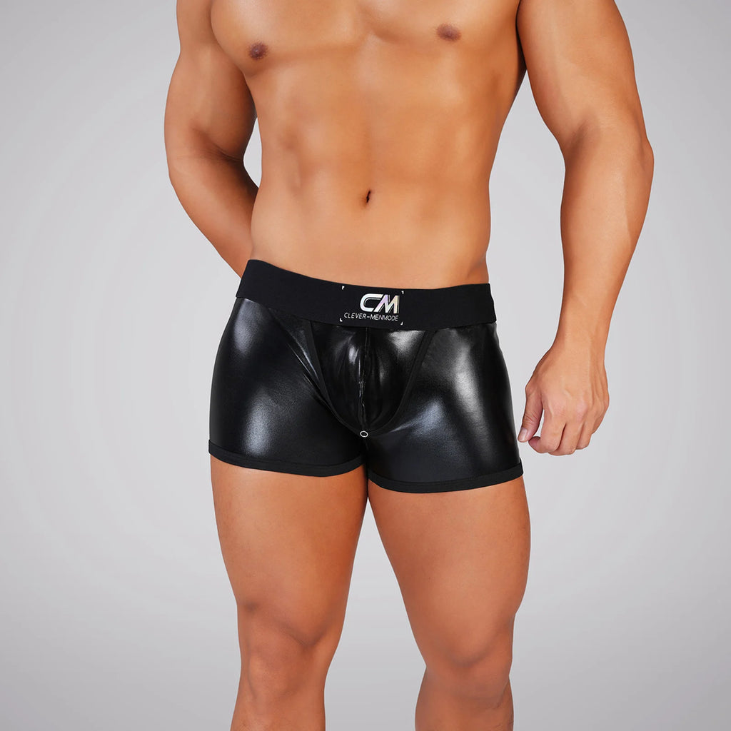Faux Leather Cock Hole Boxer Briefs - Amoris Boutique