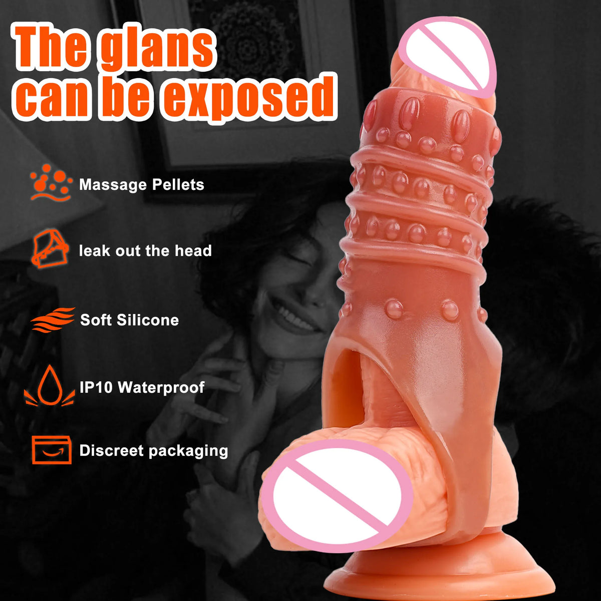 Male Dildo Sleeve Silicone Reusable Condoms Realistic Penis Enlargement Sheath with Cock Ring Prolong Ejaculati Sex Toys for Men - Amoris Boutique