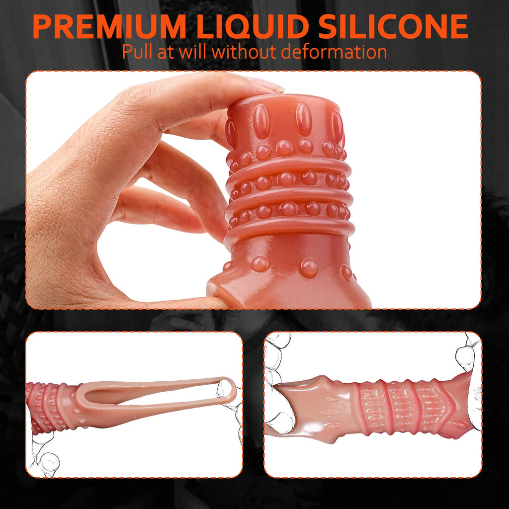 Male Dildo Sleeve Silicone Reusable Condoms Realistic Penis Enlargement Sheath with Cock Ring Prolong Ejaculati Sex Toys for Men - Amoris Boutique